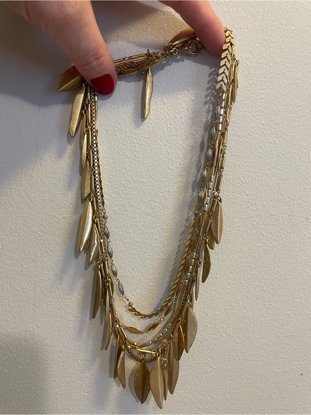 Stella & Dot Gold Multi-Strand Leaf Charm Necklace